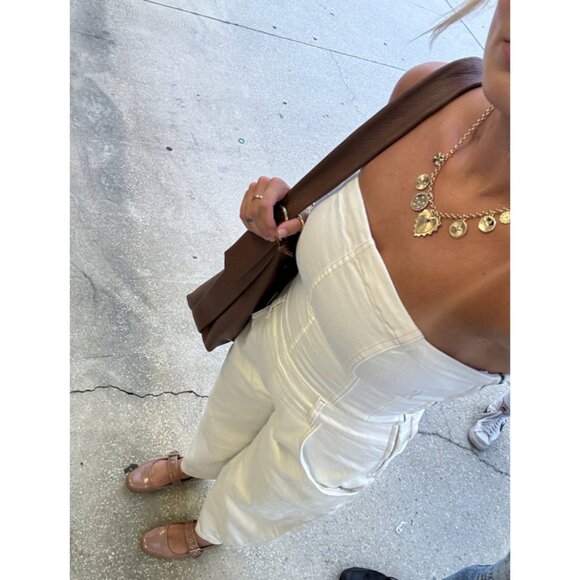 FREE PEOPLE Je Suis Pret Barrel Jumpsuit in Stone White Size Small - Picture 2 of 15